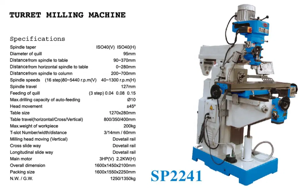 High Precision Factory Sale 50mm Horizontal Vertical Universal Milling Machine Sp2241 Fresadora Universal 7550 Optimum Milling Drilling Machine Zx7550 Zx6350 CE