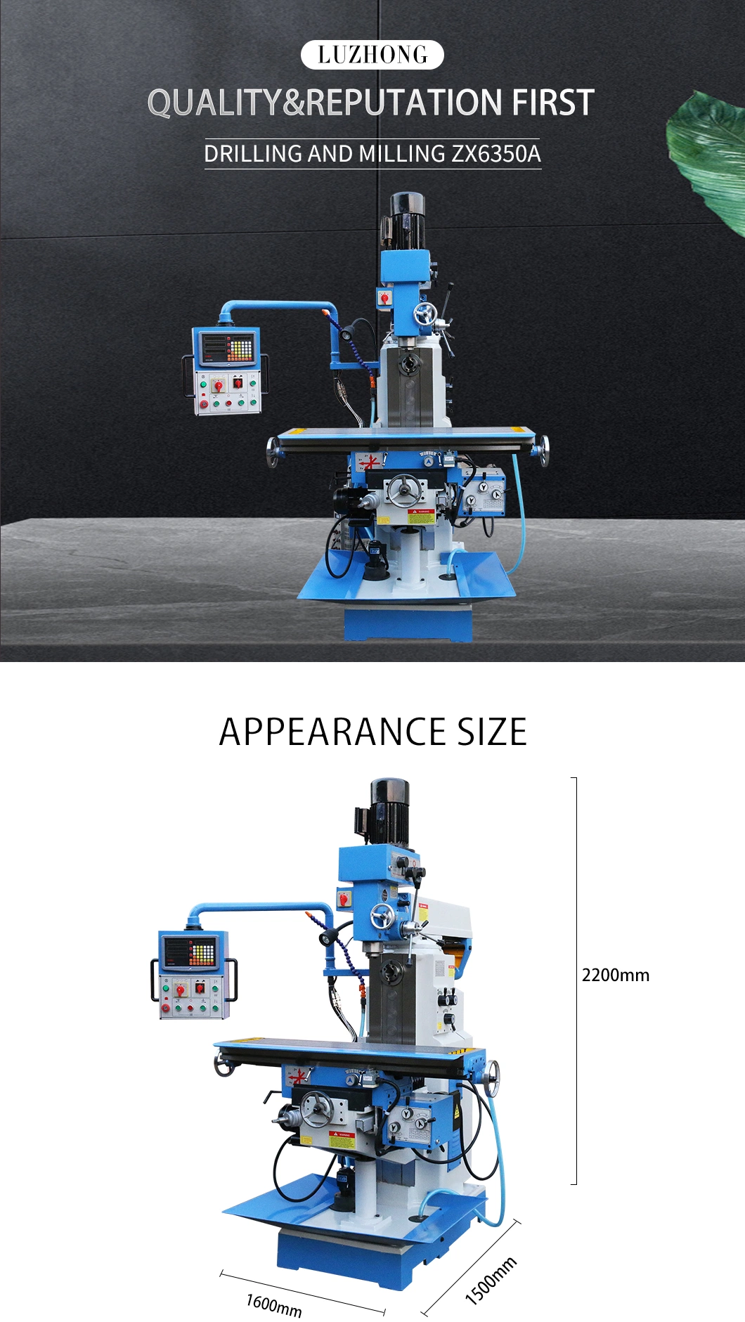 Vertical Knee type Manual ZX6350A Metal Universal Milling And Drilling Machine